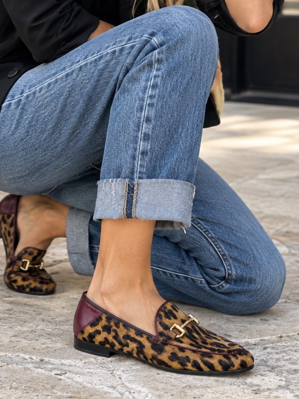 Sam Edelman Lior Leopard Calf Hair Horsebit Loafers Burgundy size 7.5